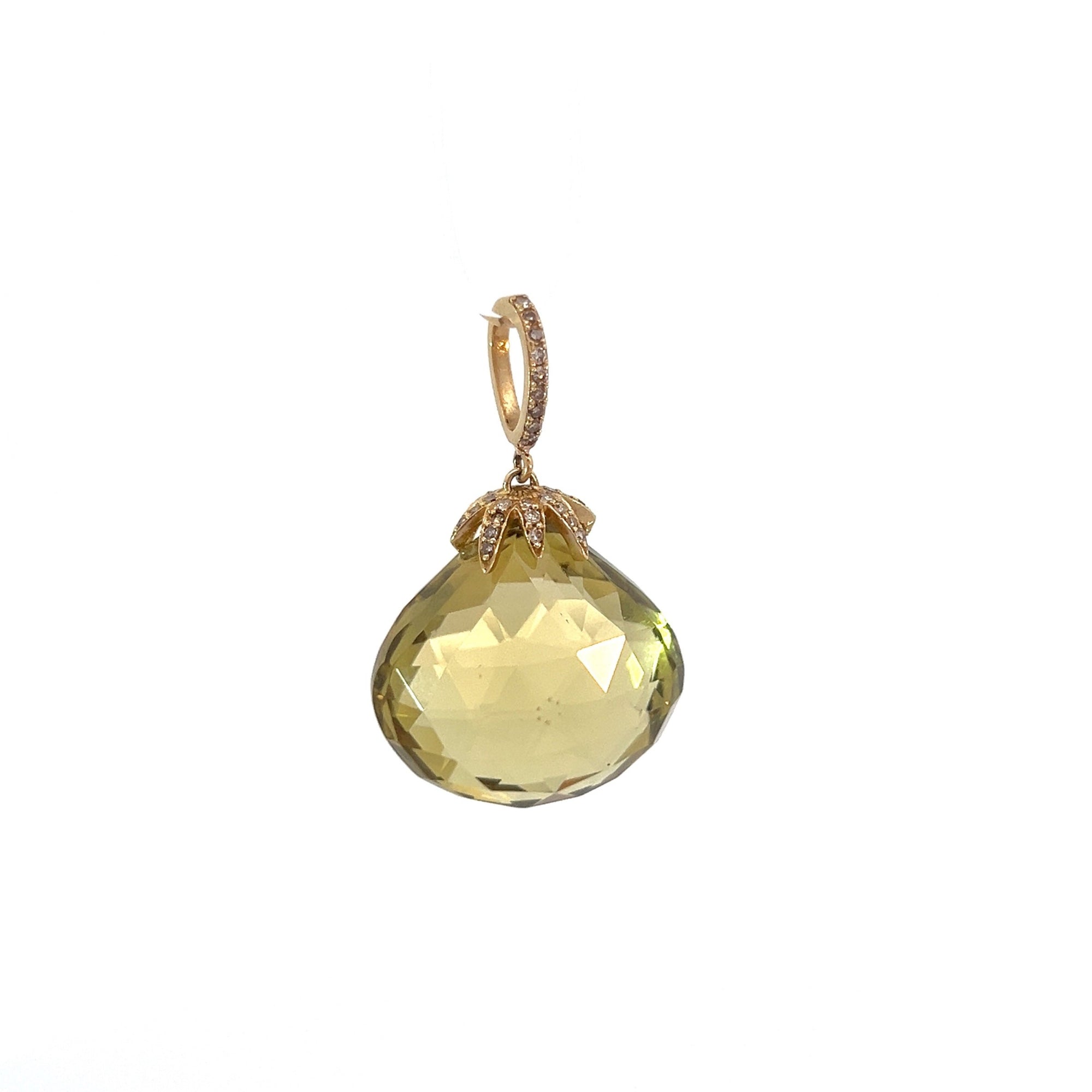 Citrine Bell Briolette Diamond Capped Pendant