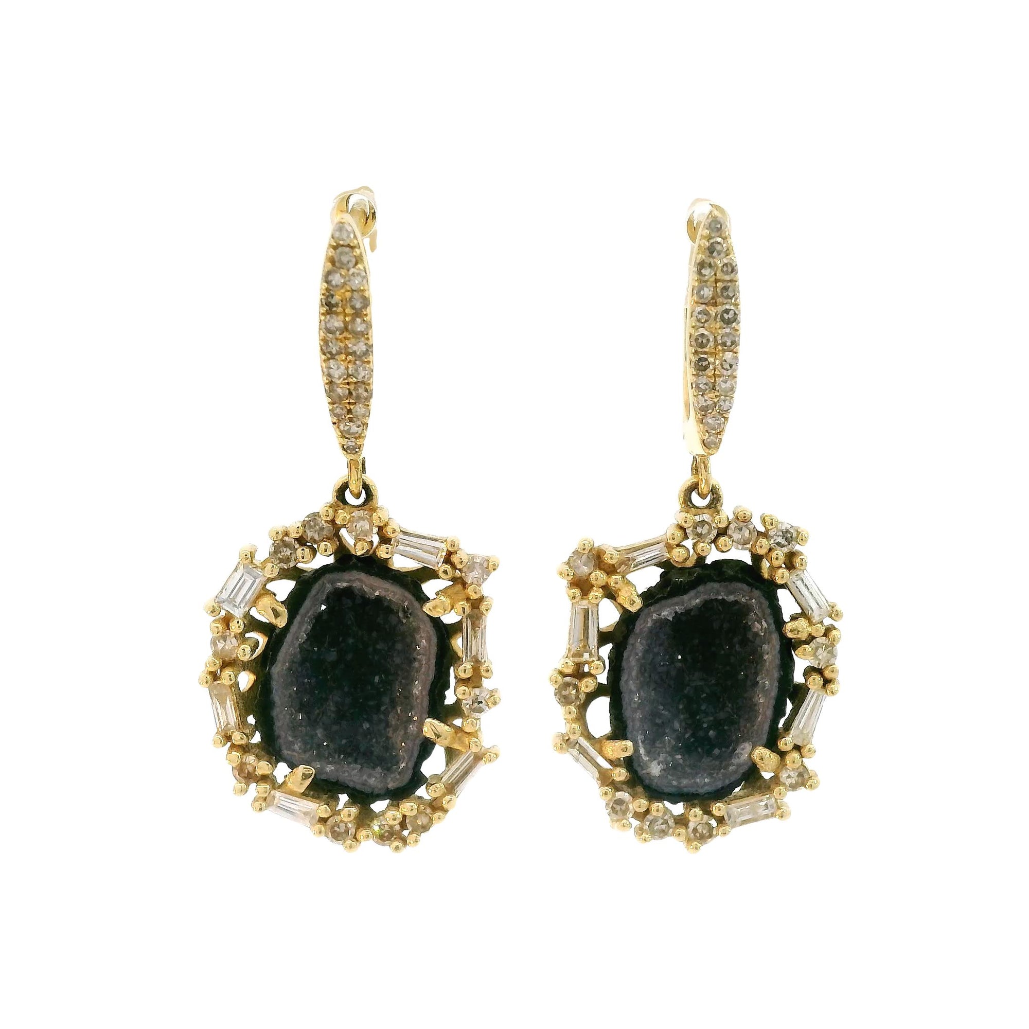 Geode and Diamond Drop Earring