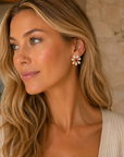 Ruby and Rose Quartz Flower Petal Stud Earrings (14k Yellow Gold, Ruby, Rose Quartz)