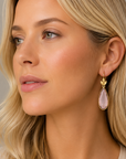 Pink Quartz Drop Leaf Earrings (18k Yellow Gold and Pink Quartz)