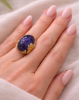Tanzanite Cabochon Diamond Fois Bois Leaf Ring (18k Yellow Gold, Tanzanite, Diamond)