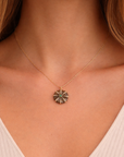 Carved Smoky Topaz Fleur Pendant with (Smoky Topaz, Emerald, Diamond, 14k Yellow Gold)