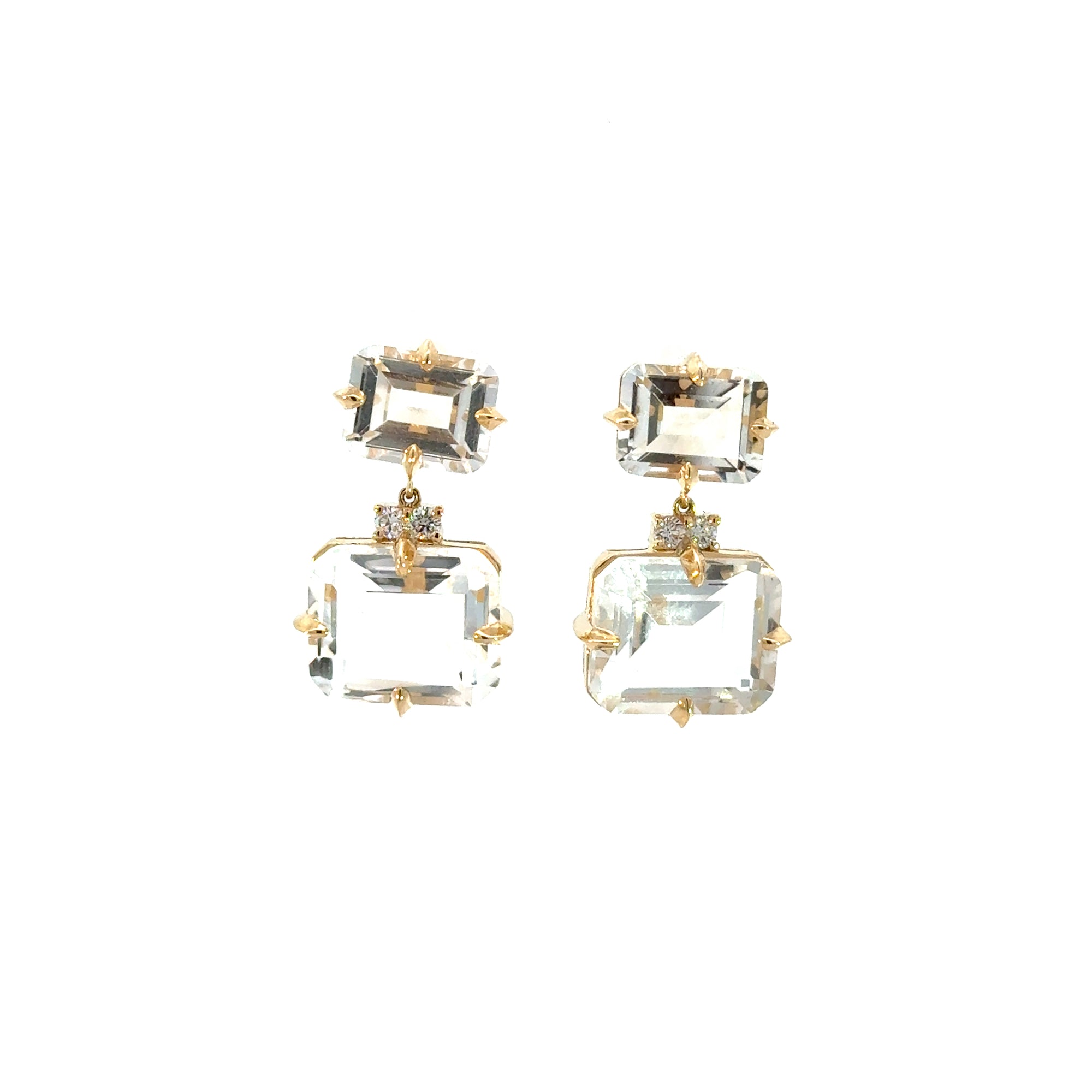 White Topaz and Diamond in Yellow Gold Earrings