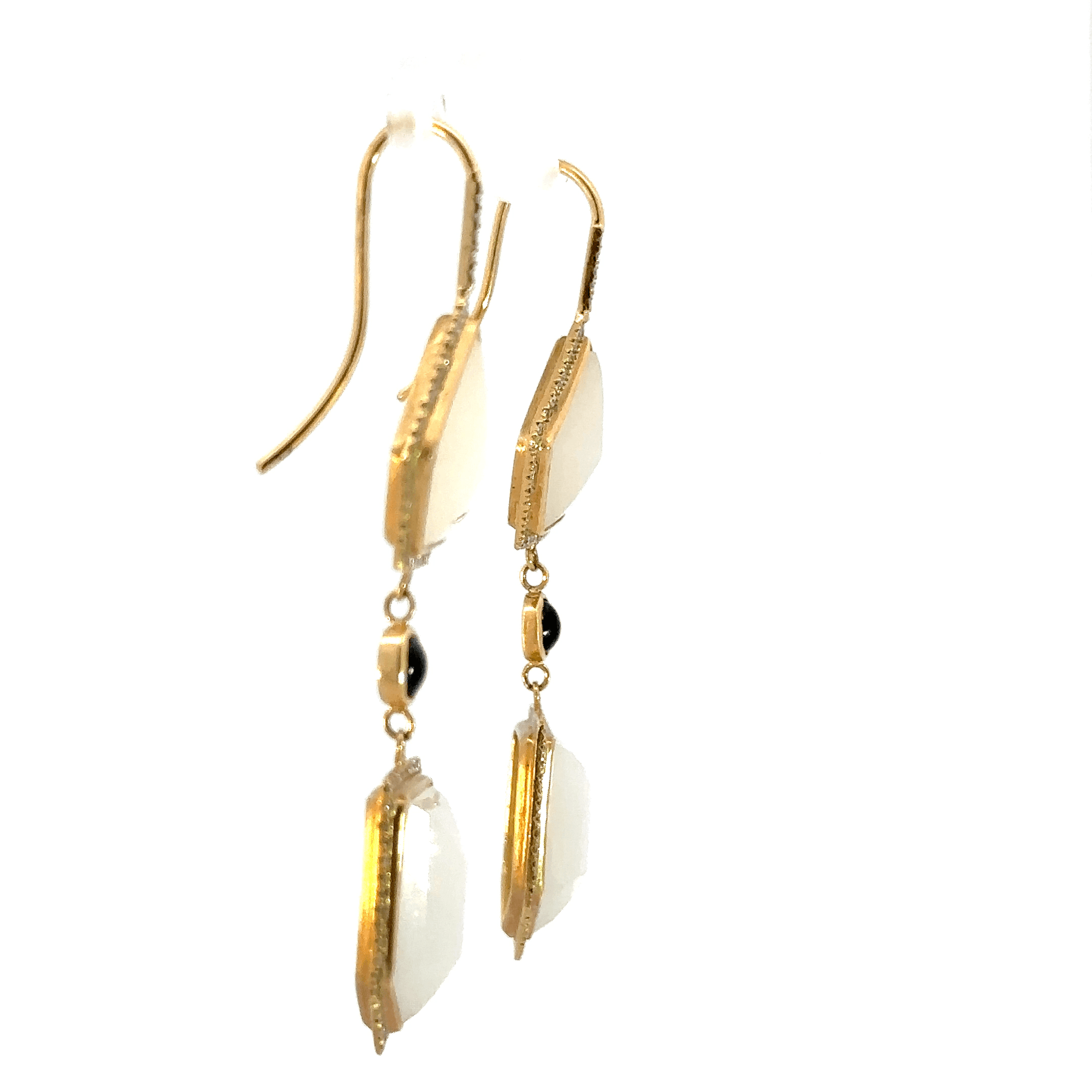 Shield-Cut Moonstone, Diamond and Emerald Earrings