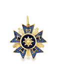 Enamel Sapphire and Gold Starburst Medallion Pendant