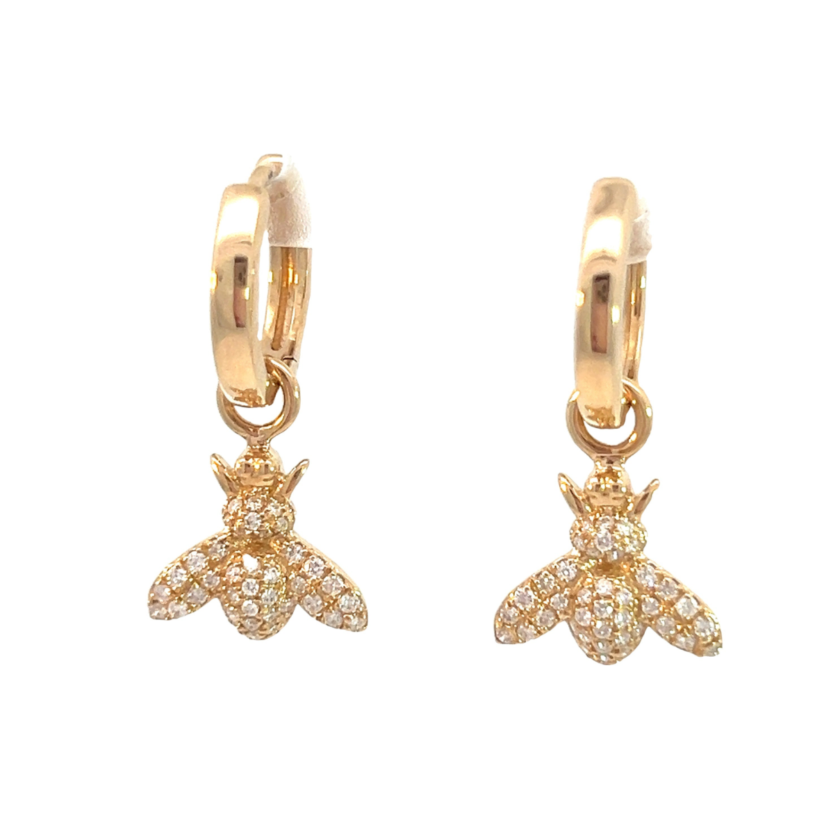 Yellow Gold and Diamond Bee Hoop Earring Charms