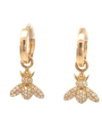 Yellow Gold and Diamond Bee Hoop Earring Charms