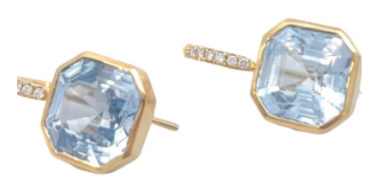 Cushion Cut Blue Topaz and Diamond Earrings
