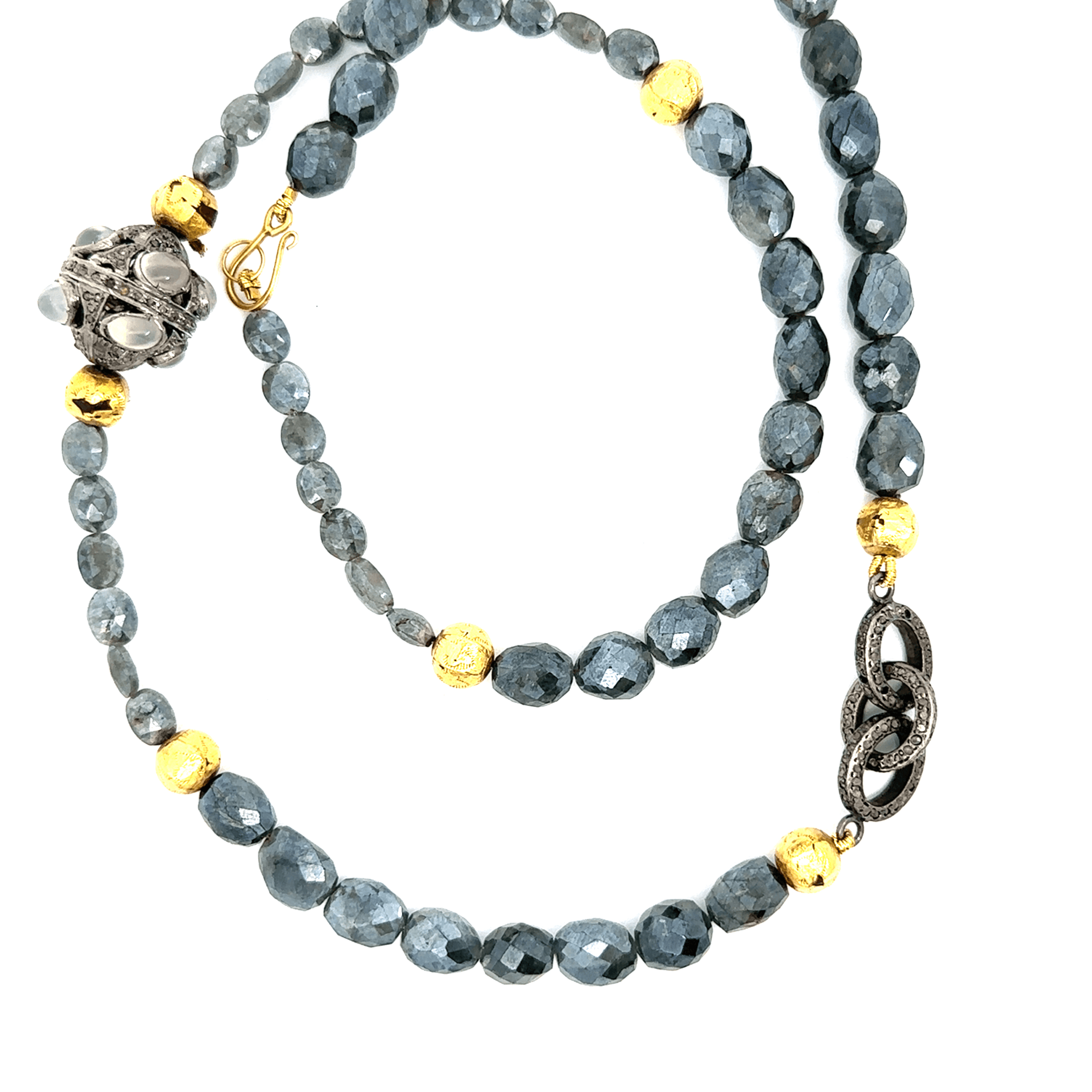 Sapphire, Labradorite, Moonstone and Diamond Necklace