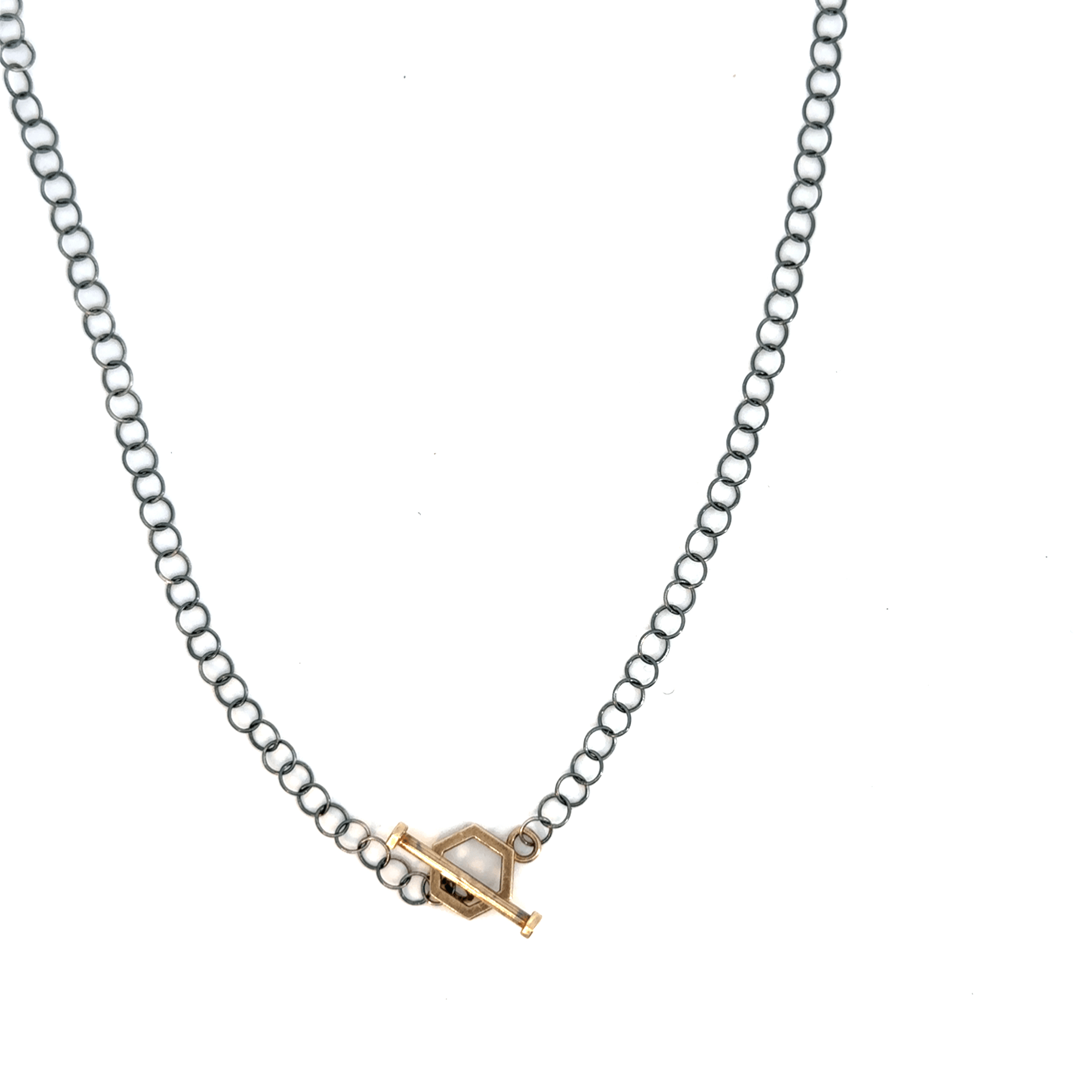 Hexagon Gold Toggle and Oxidized Silver Chain