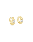 14k Yellow Gold and Emerald Cut Diamond Set Huggie Hoop Earrings