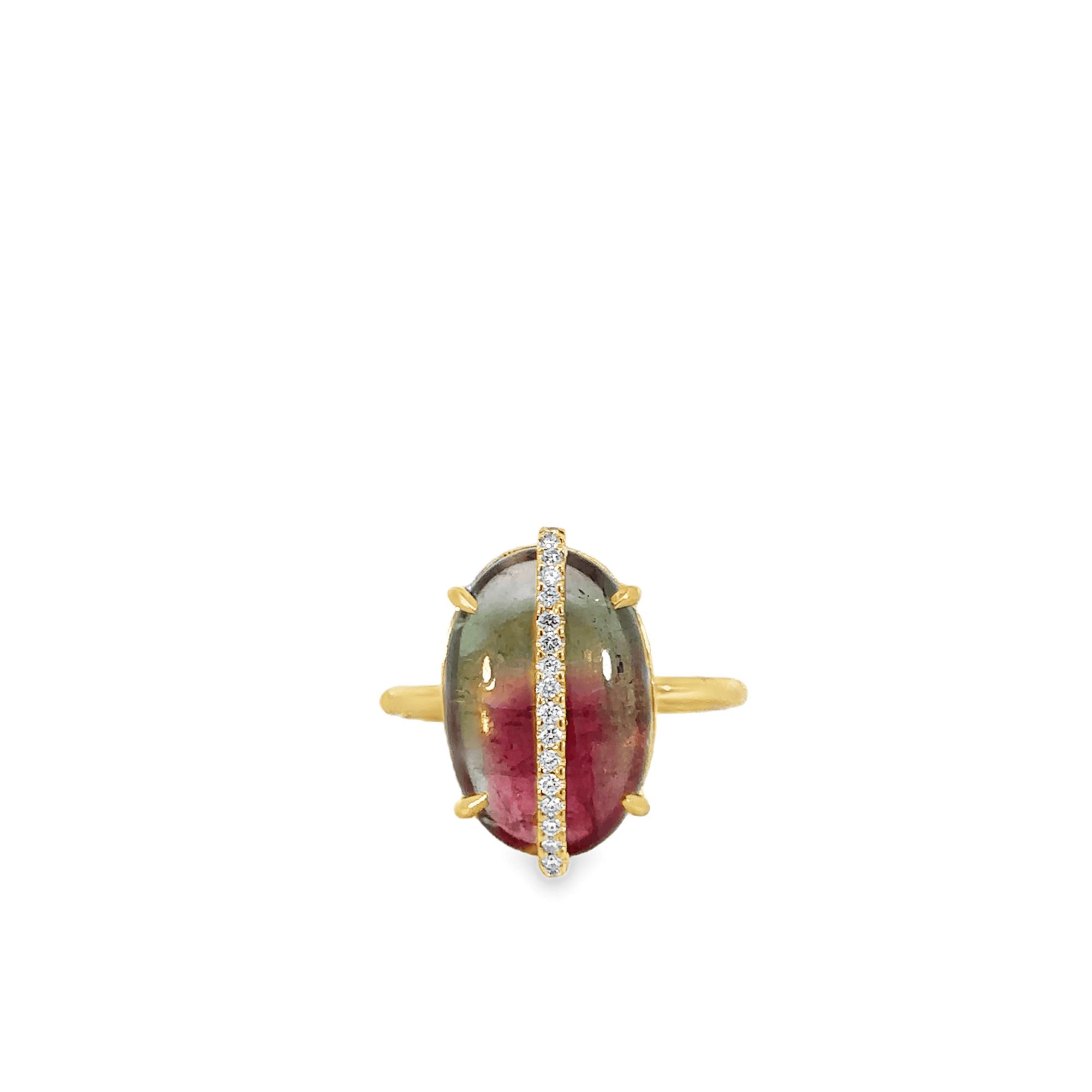Diamond Wrapped Bi-Color Cabochon Tourmaline Ring