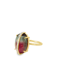Diamond Wrapped Bi-Color Cabochon Tourmaline Ring