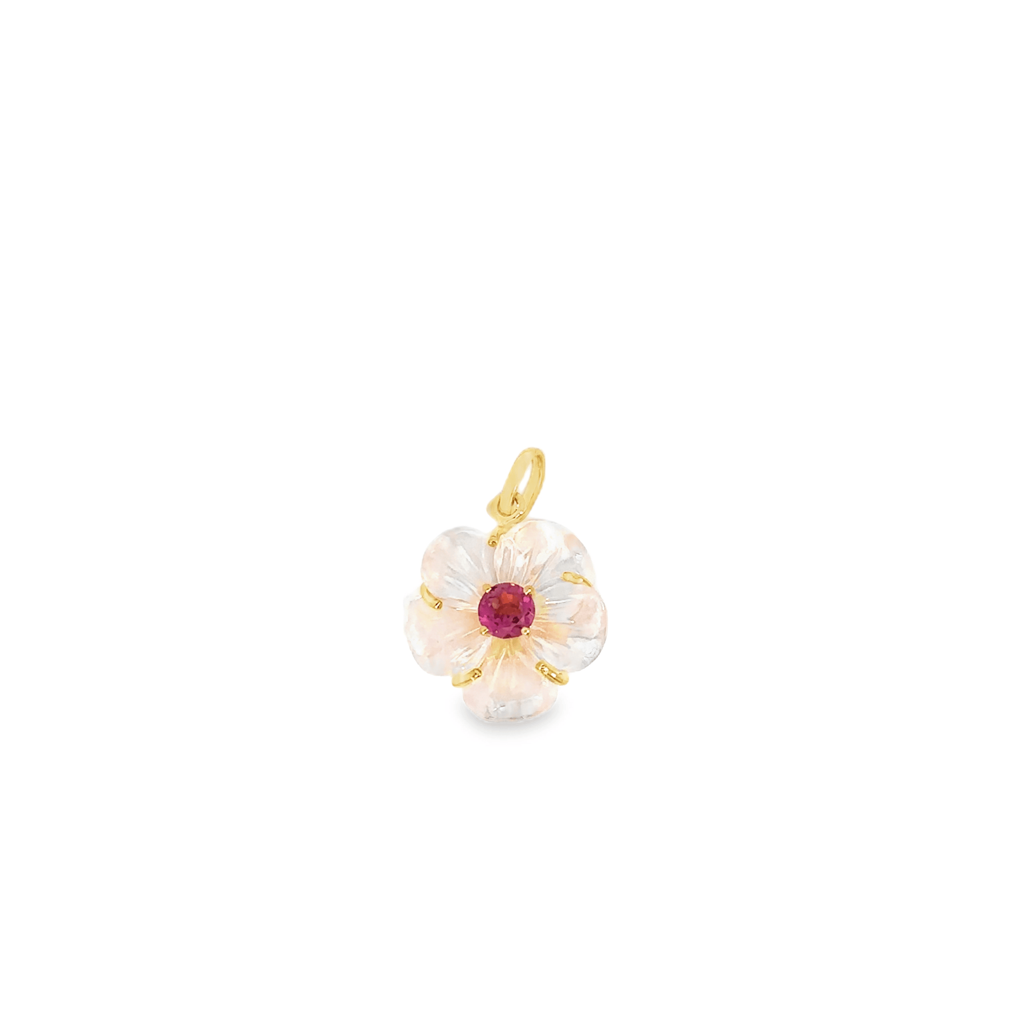 18k Yellow Gold, Rose Quartz and Pink Tourmaline Flower Pendant
