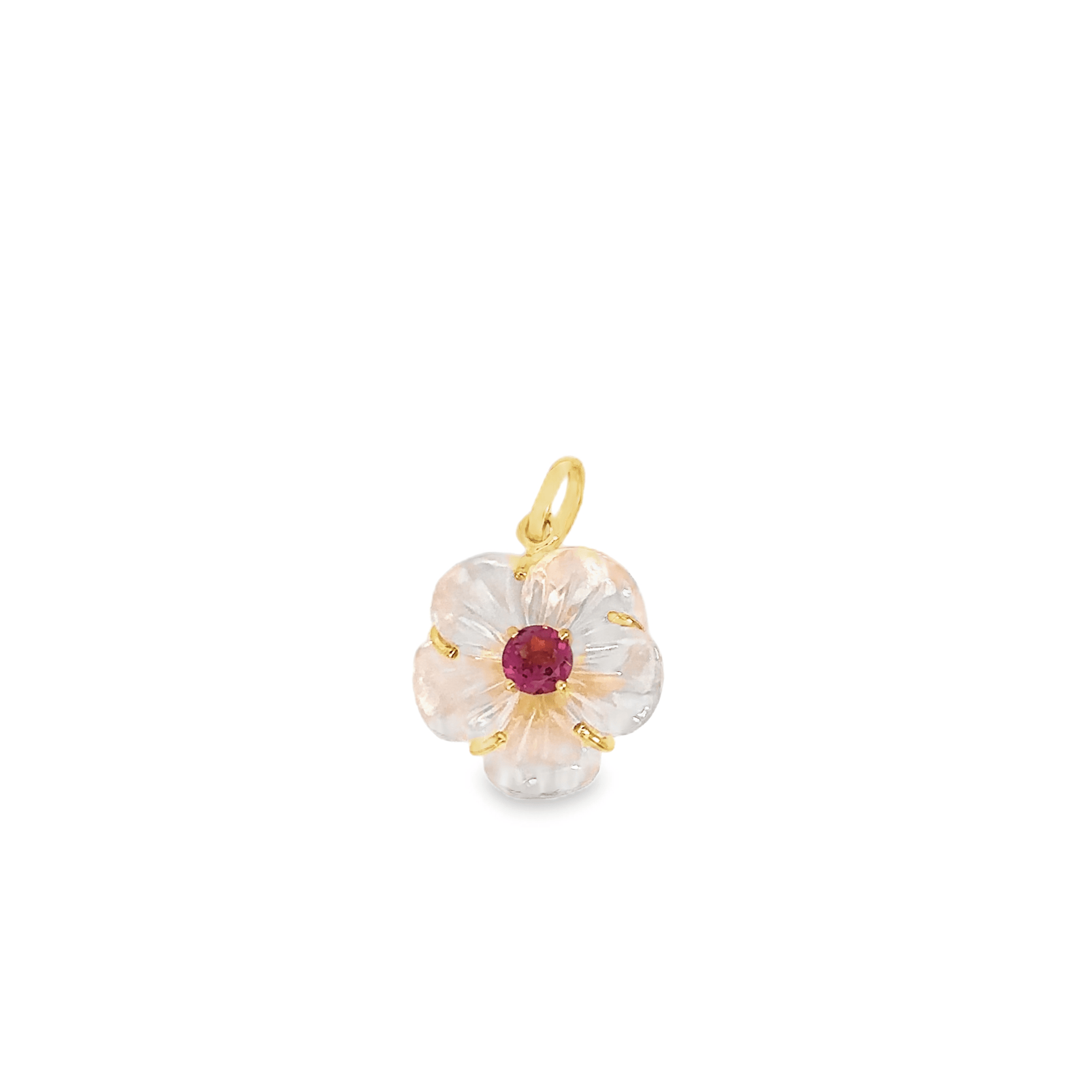 18k Yellow Gold, Rose Quartz and Pink Tourmaline Flower Pendant