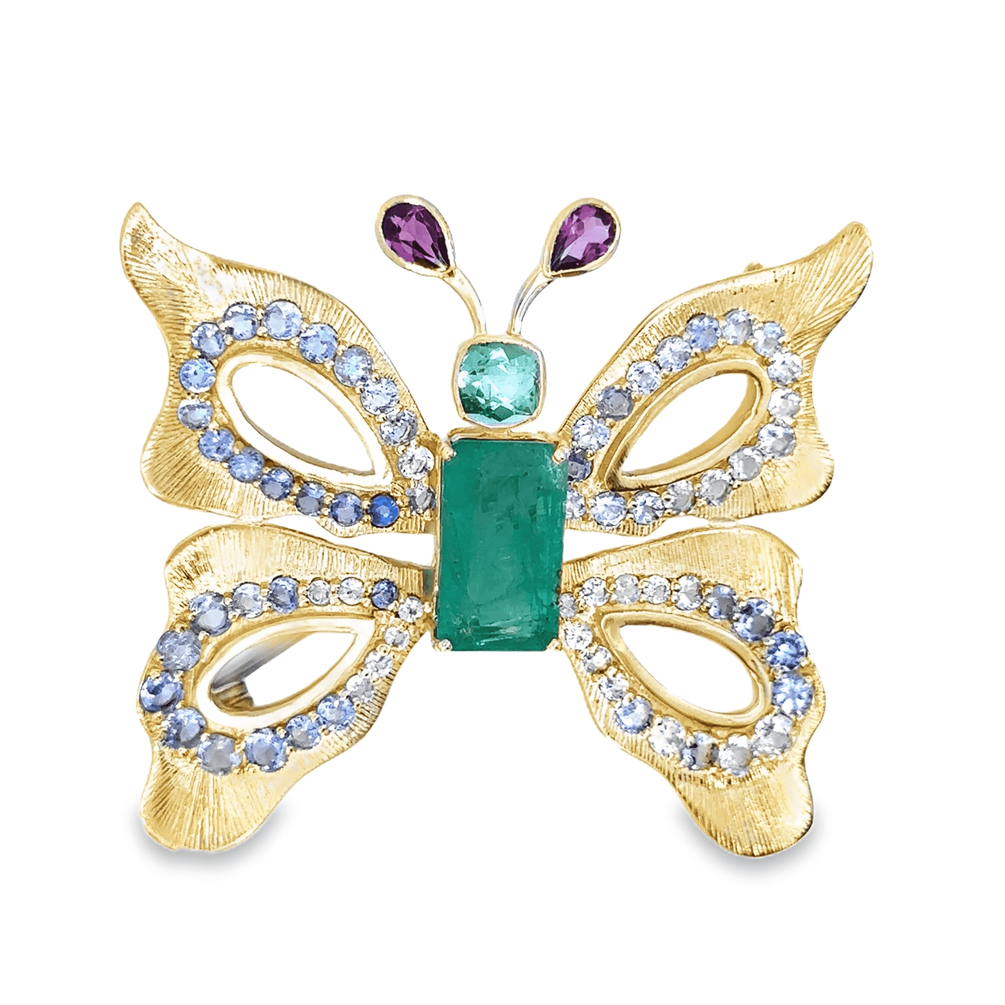 Multi-Gem Florentine Finish Butterfly Brooch Pendant