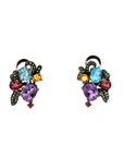 Oxidized Silver and Mixed Gemstone Cluster Earrings