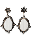 Rose Cut Rose Quartz and Diamond Earrings