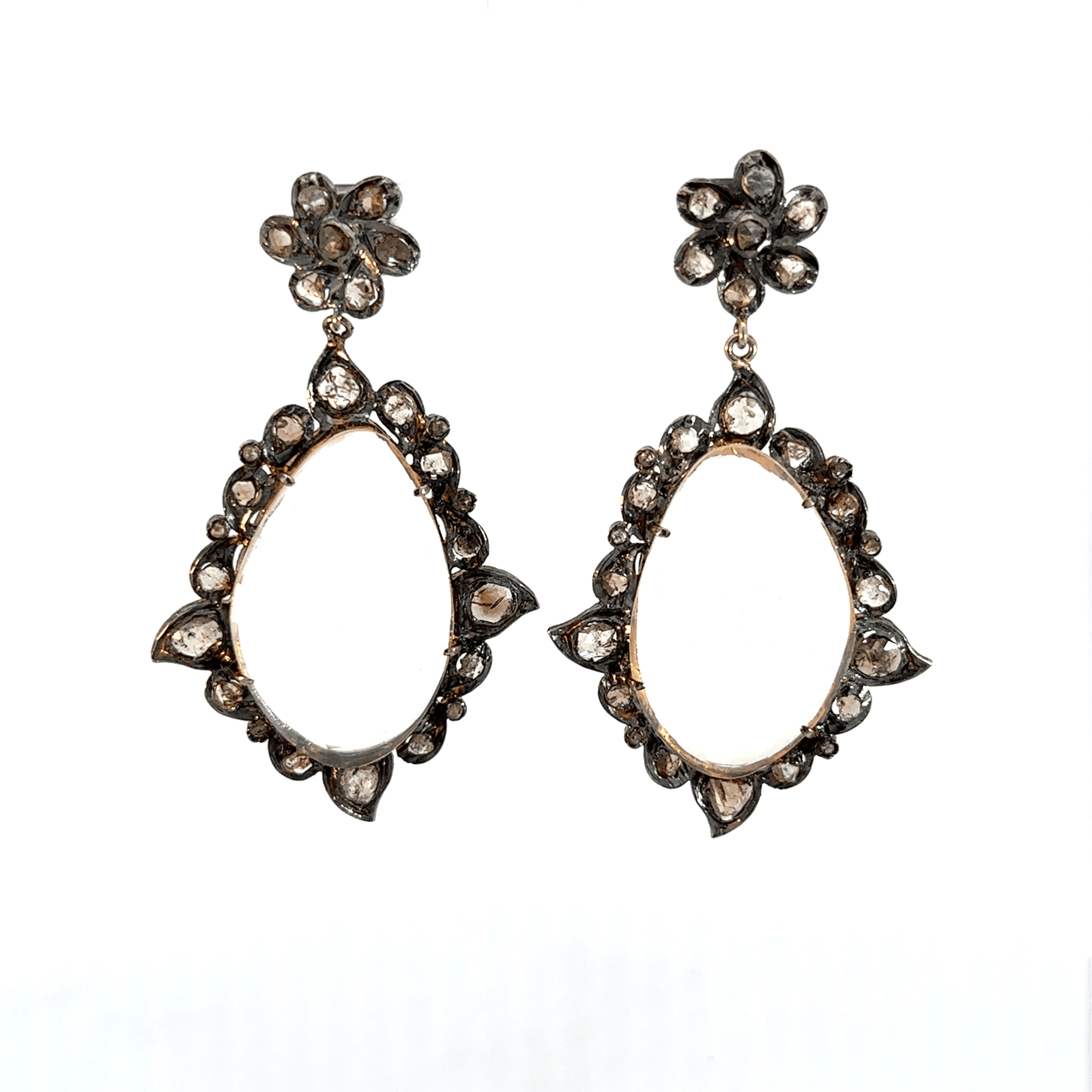 Rose quartz and Rose Cut Diamond Drop Mosaic Earrings