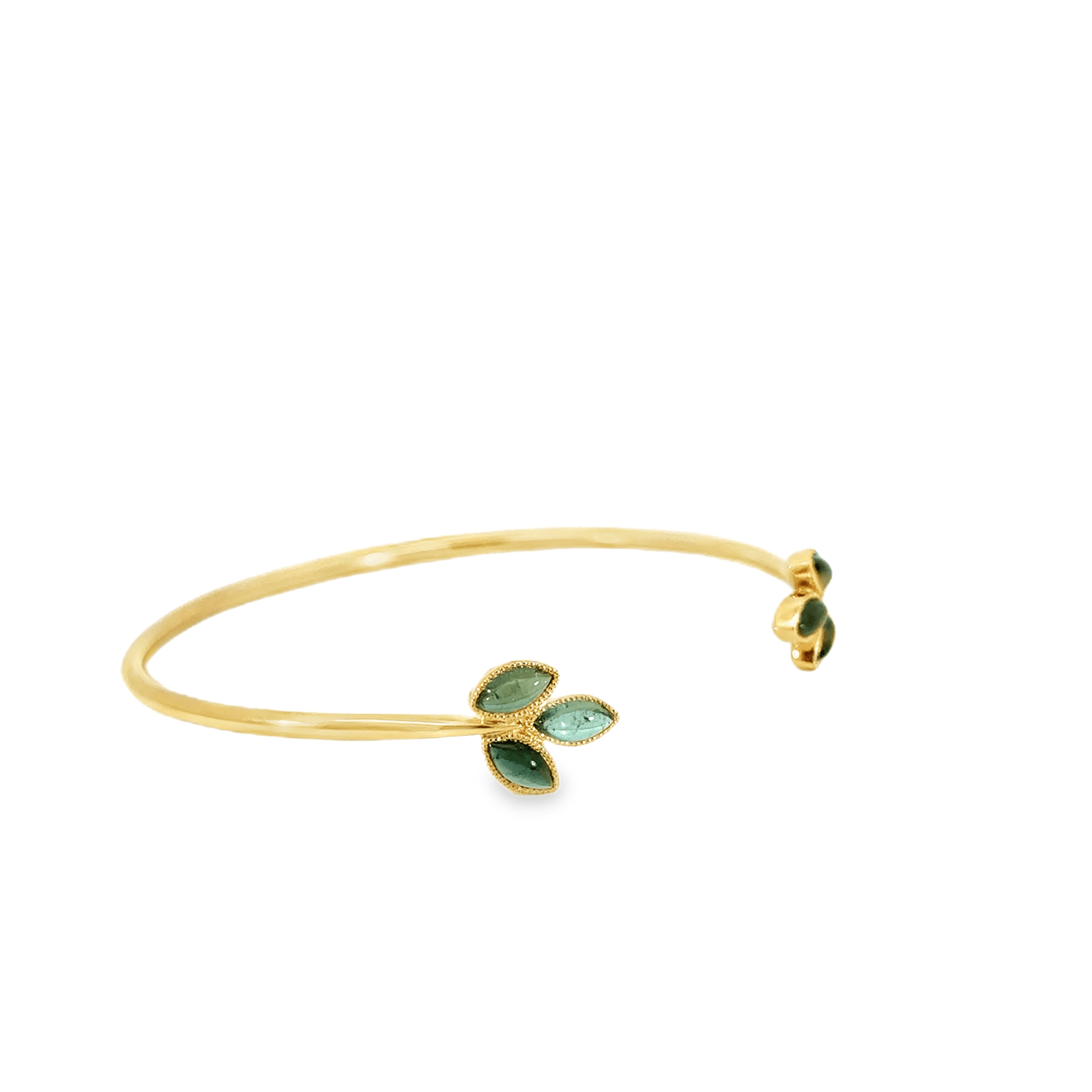 18k Yellow Gold Green Sapphire Marquise Cabochon Open Bangle