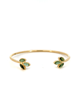 18k Yellow Gold Green Sapphire Marquise Cabochon Open Bangle
