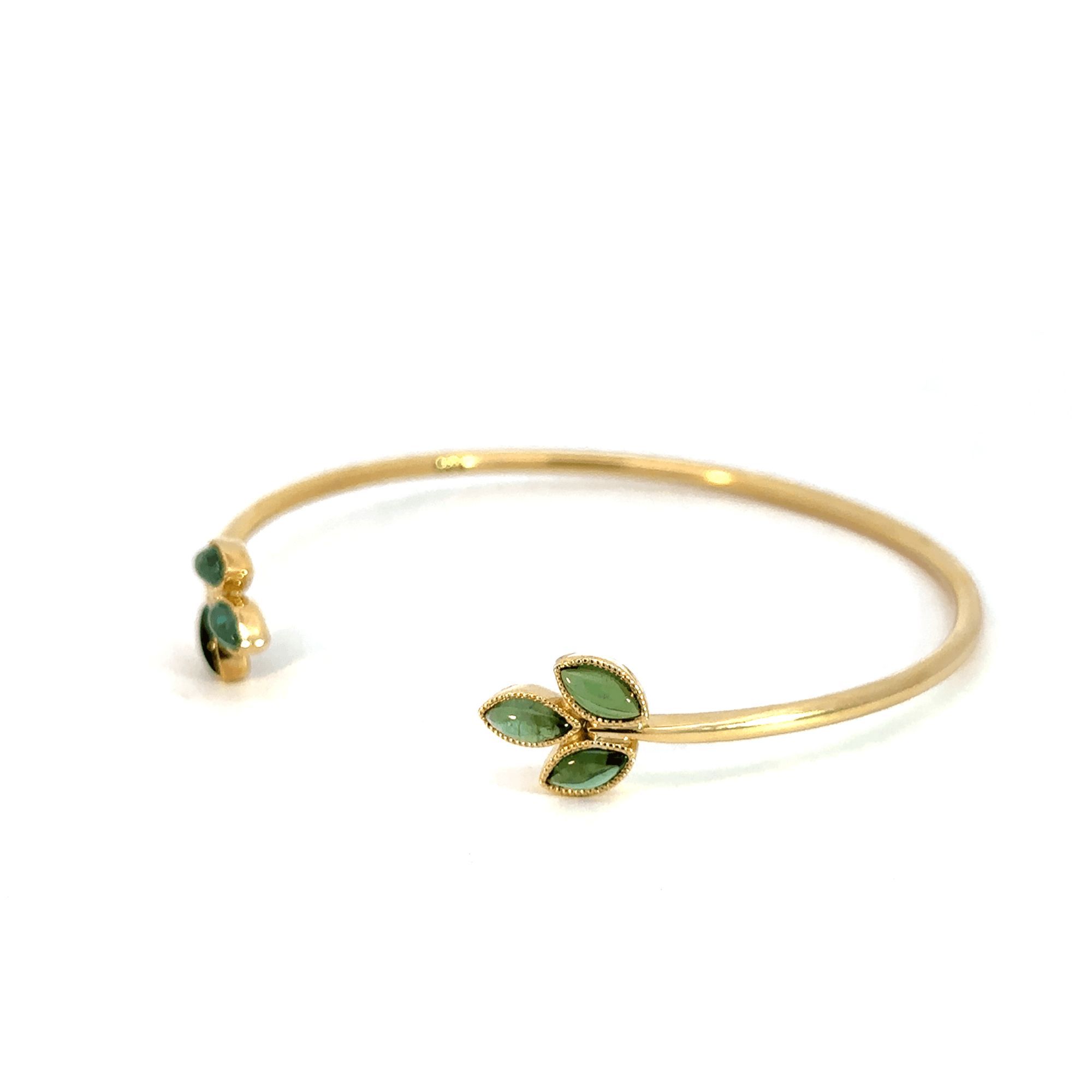 18k Yellow Gold Green Sapphire Marquise Cabochon Open Bangle
