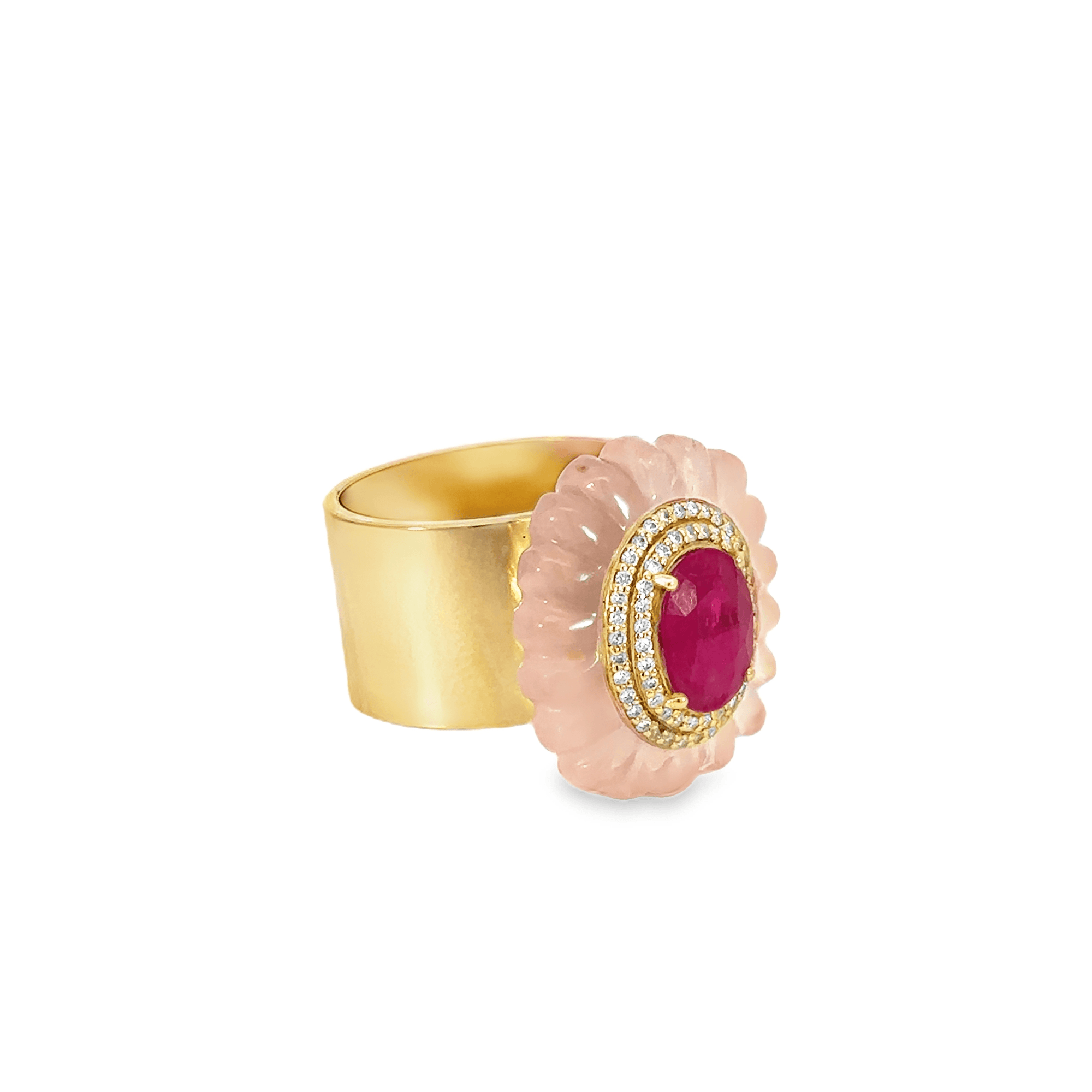 Carved Quartz and Ruby Ring
