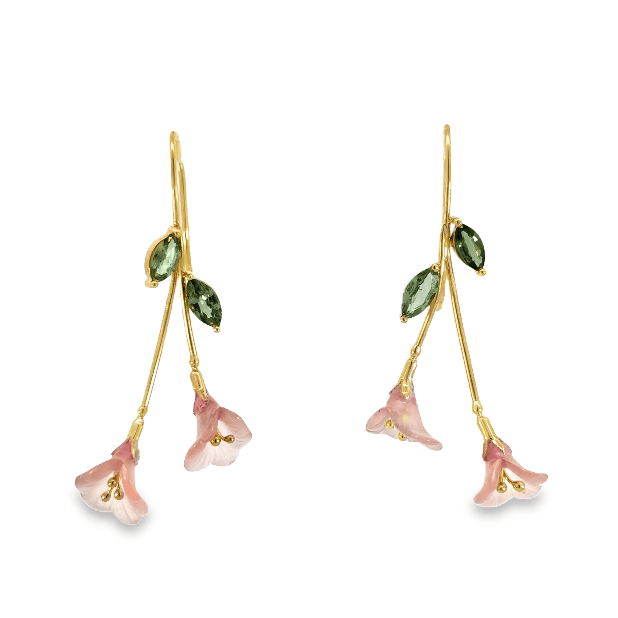 18k Yellow Gold and Green Sapphire Tulip Earrings