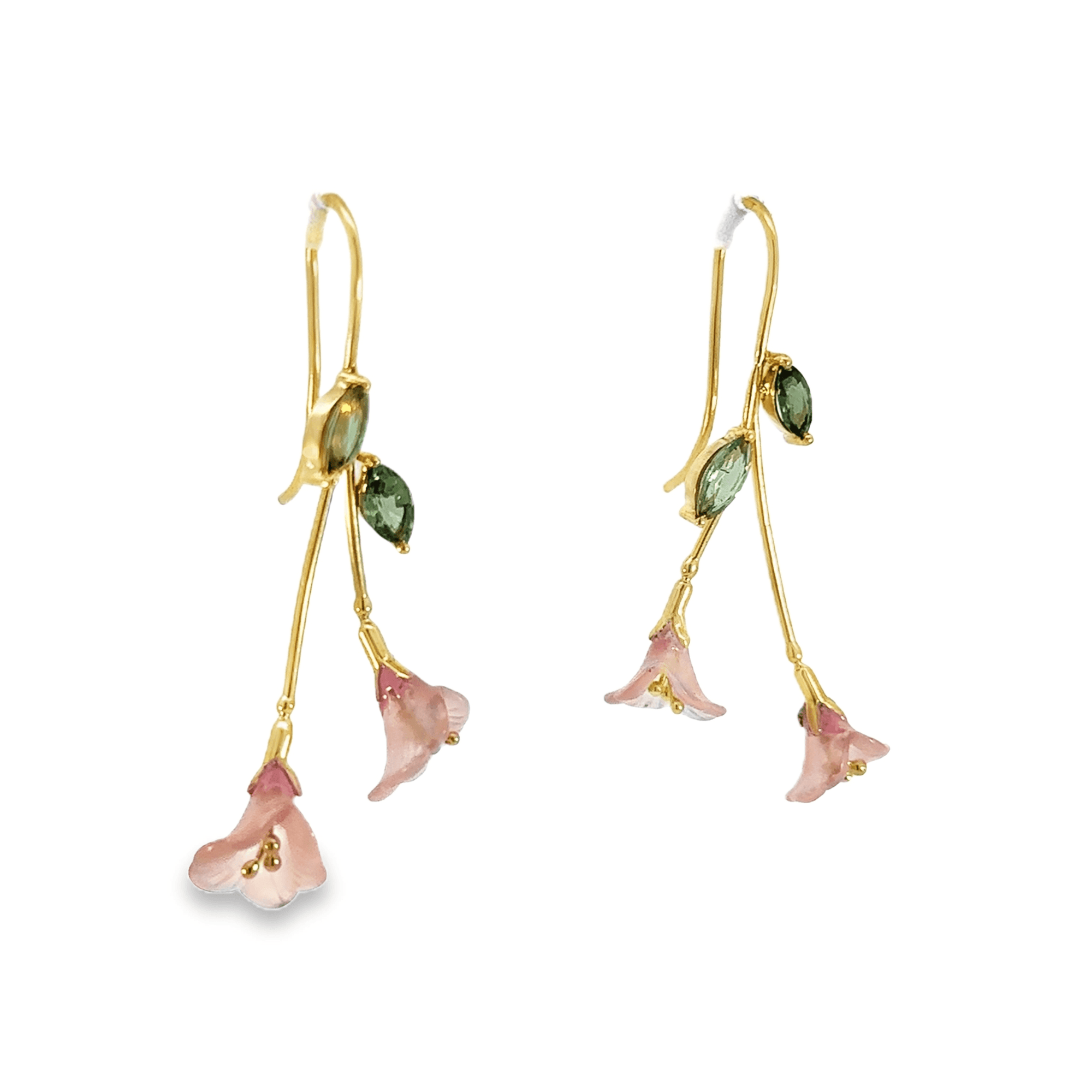18k Yellow Gold and Green Sapphire Tulip Earrings