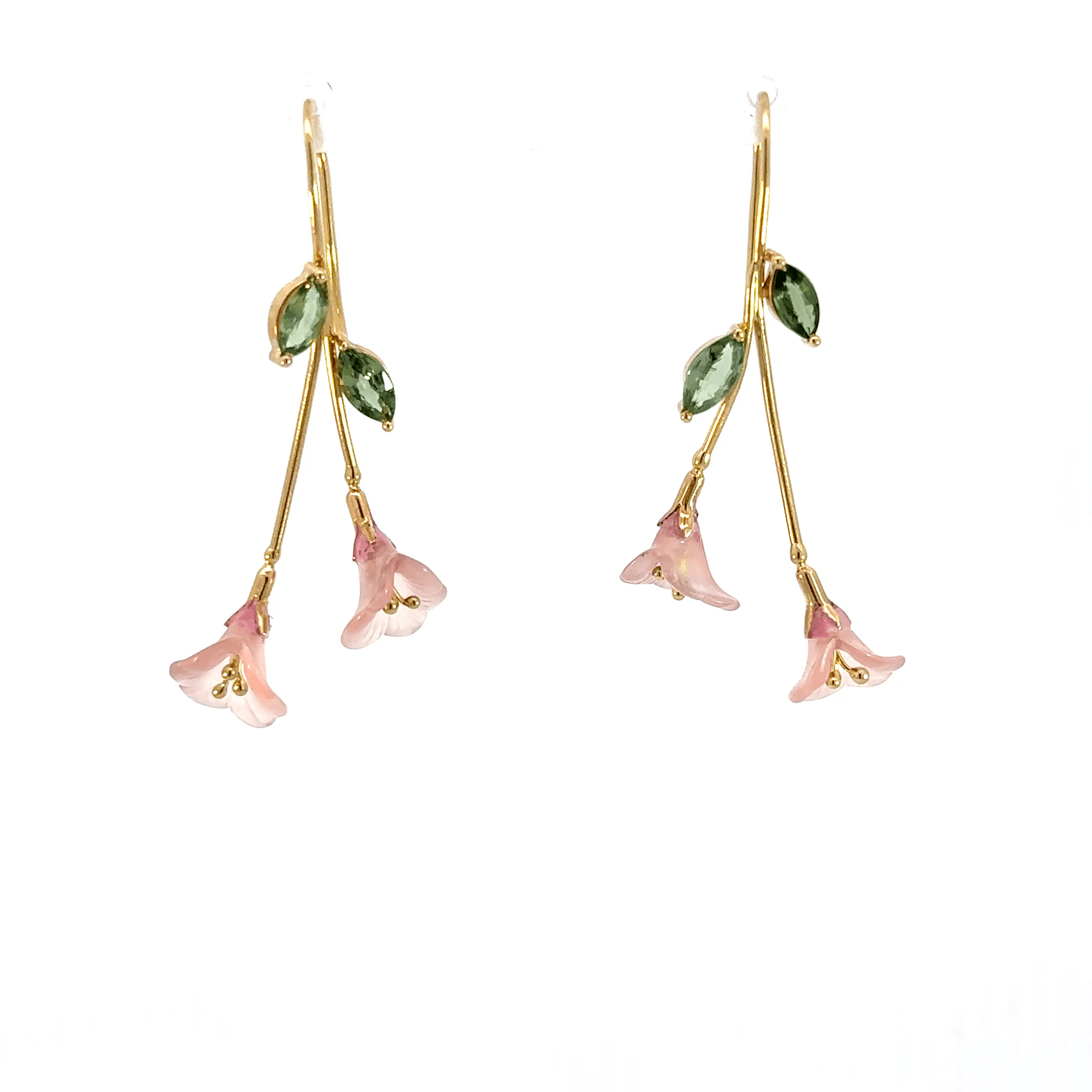 18k Yellow Gold and Green Sapphire Tulip Earrings