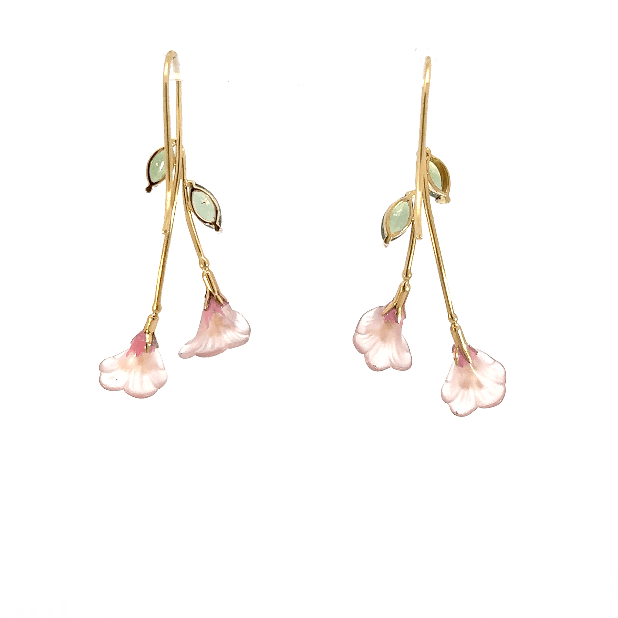 18k Yellow Gold and Green Sapphire Tulip Earrings