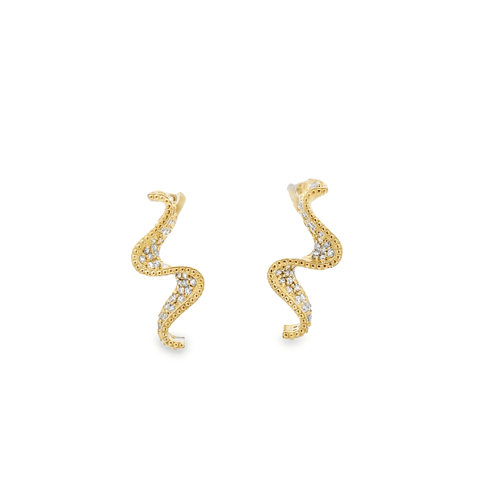 14k Yellow Gold and Diamond Snake Shape Earrings