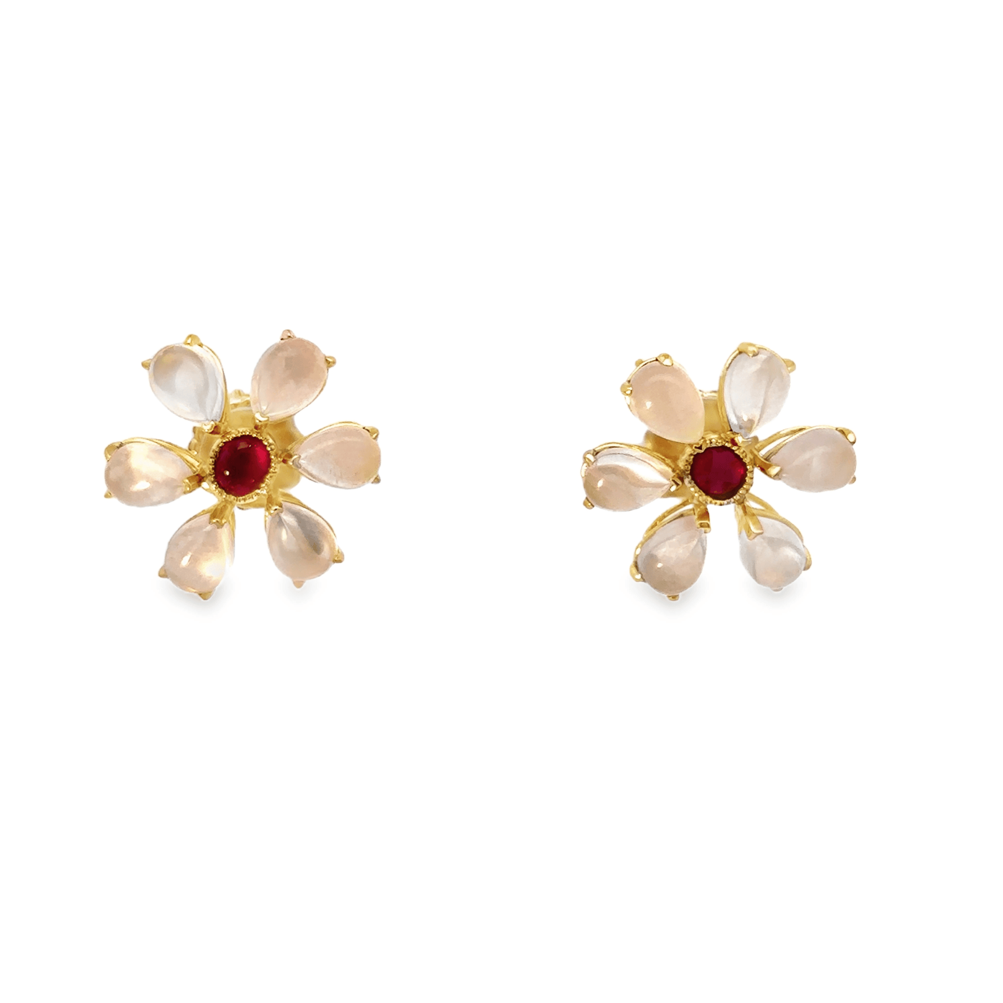 Ruby and Rose Quartz Flower Petal Stud Earrings