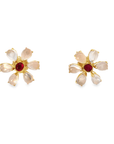 Ruby and Rose Quartz Petal Flower Stud Earrings