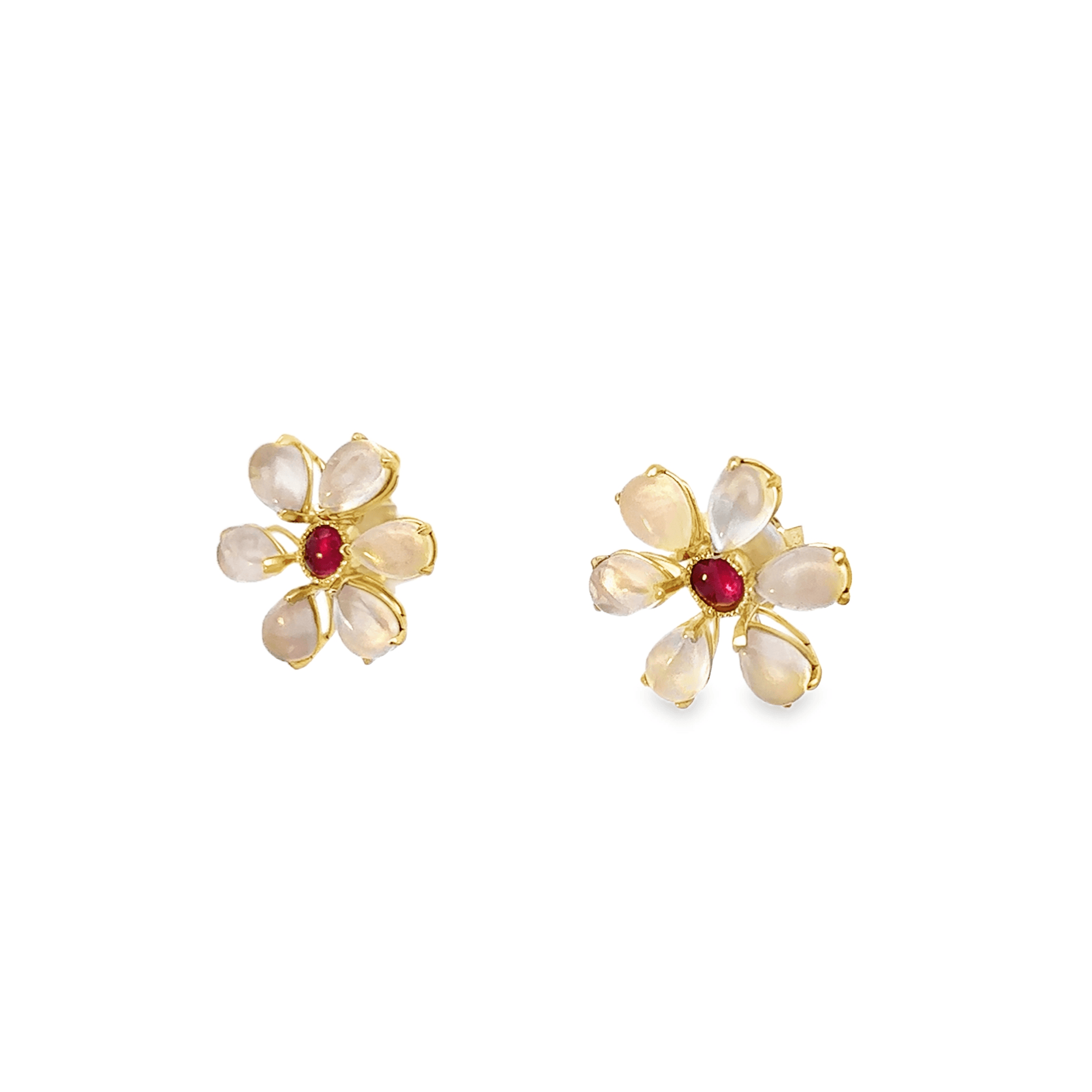 Ruby and Rose Quartz Flower Petal Stud Earrings