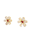 Ruby and Rose Quartz Petal Flower Stud Earrings