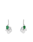 Blue Carved Flower with Green Leaf Charm Earrings