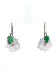 Blue Carved Flower with Green Leaf Charm Earrings