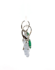 Blue Carved Flower with Green Leaf Charm Earrings