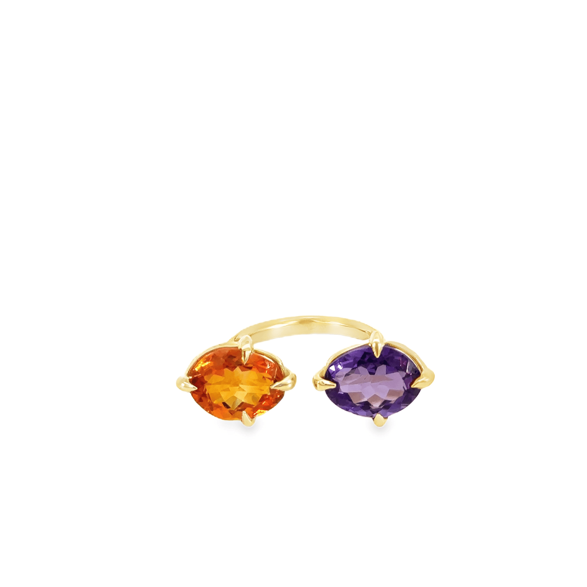 Citrine and Amethyst Two Stone Open Ring