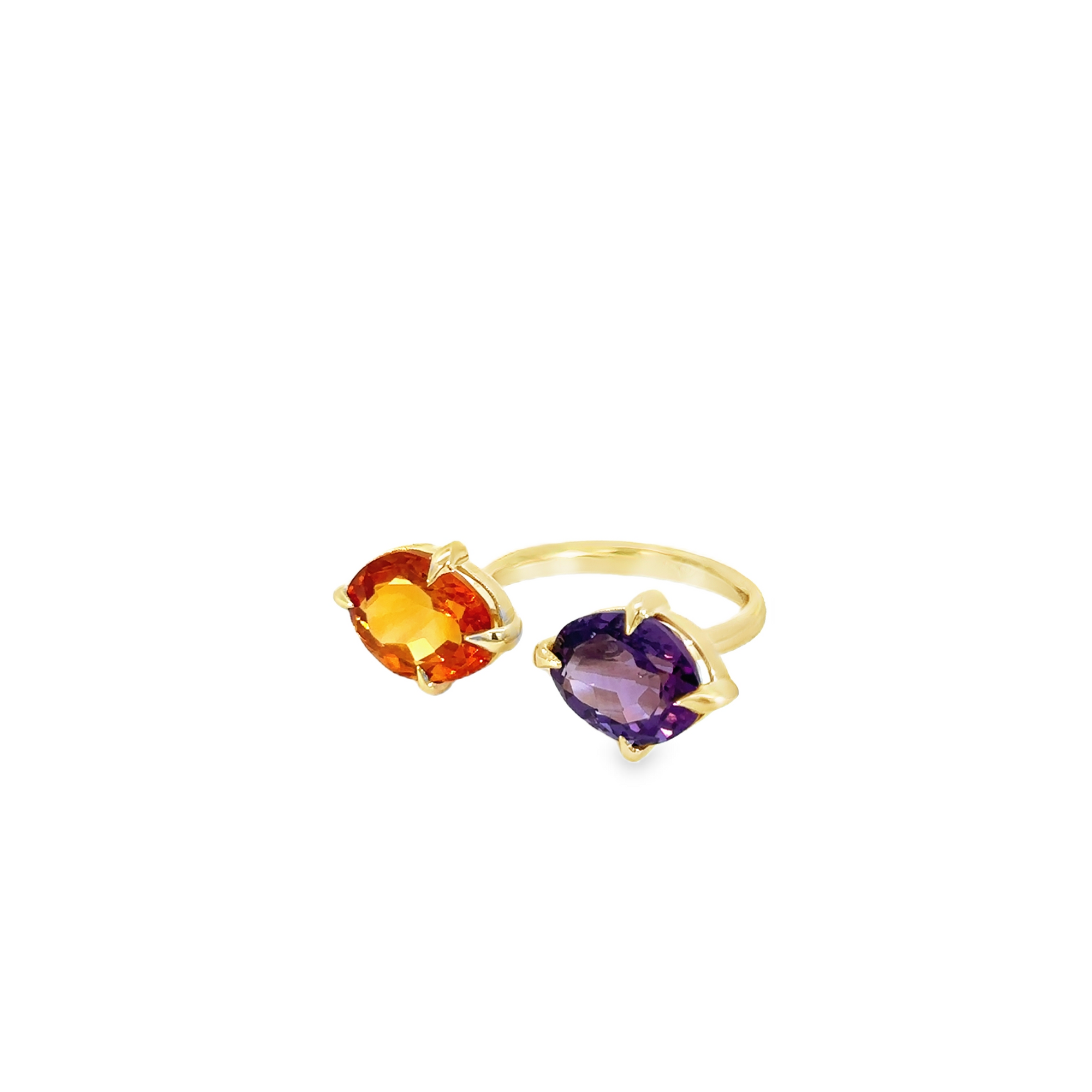 Citrine and Amethyst Two Stone Open Ring