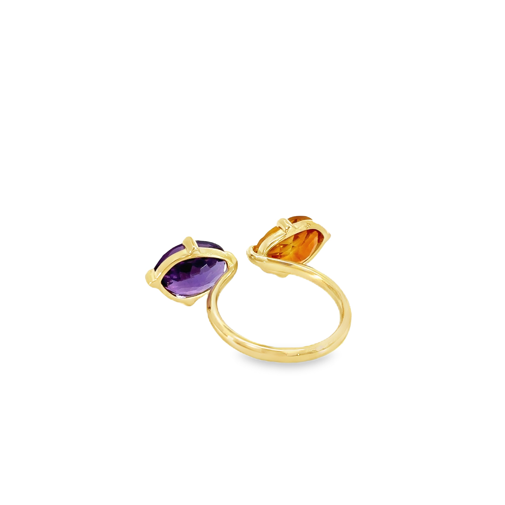 Citrine and Amethyst Two Stone Open Ring