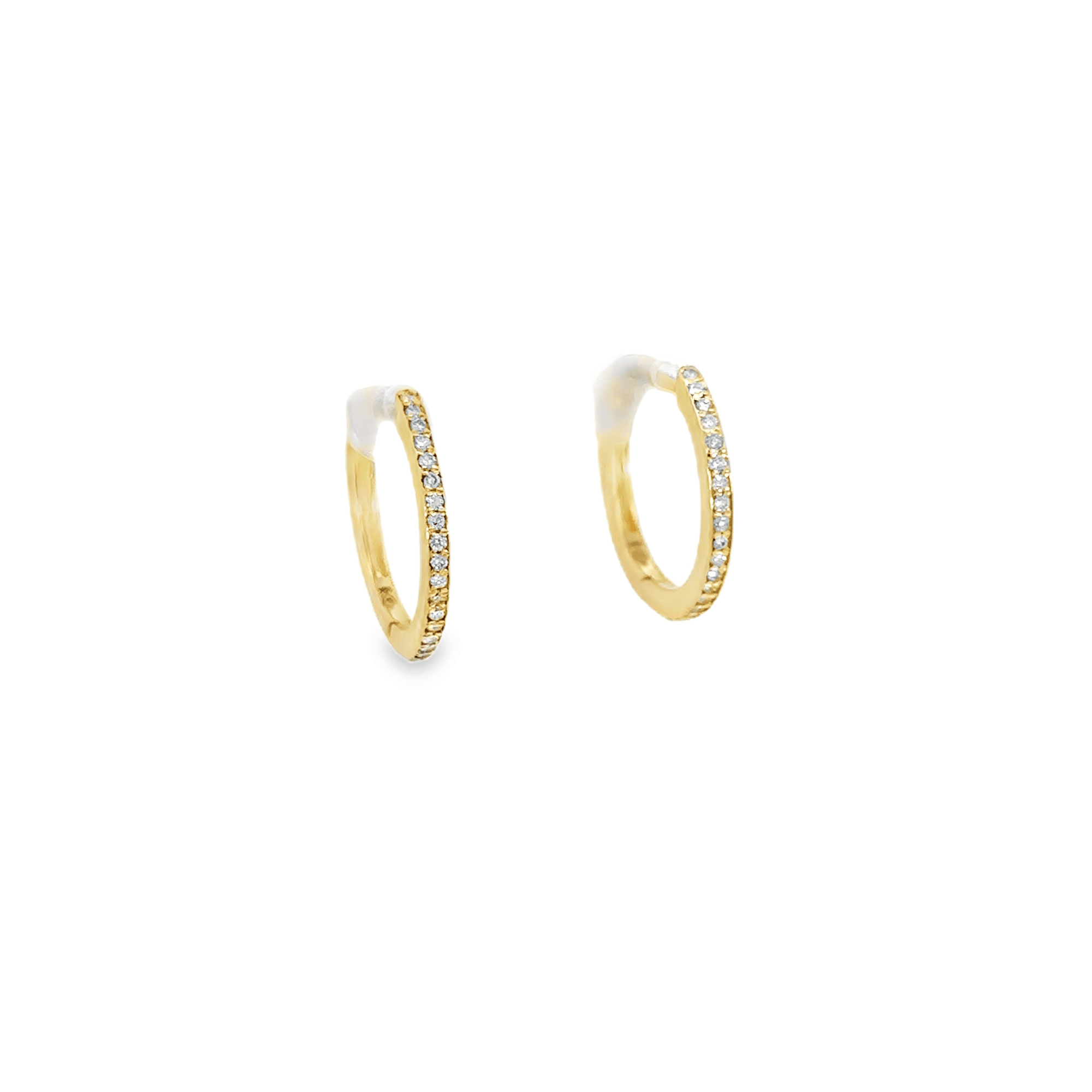 Large Pavé Diamond and 14k Yellow Gold Huggie Hoop Earrings
