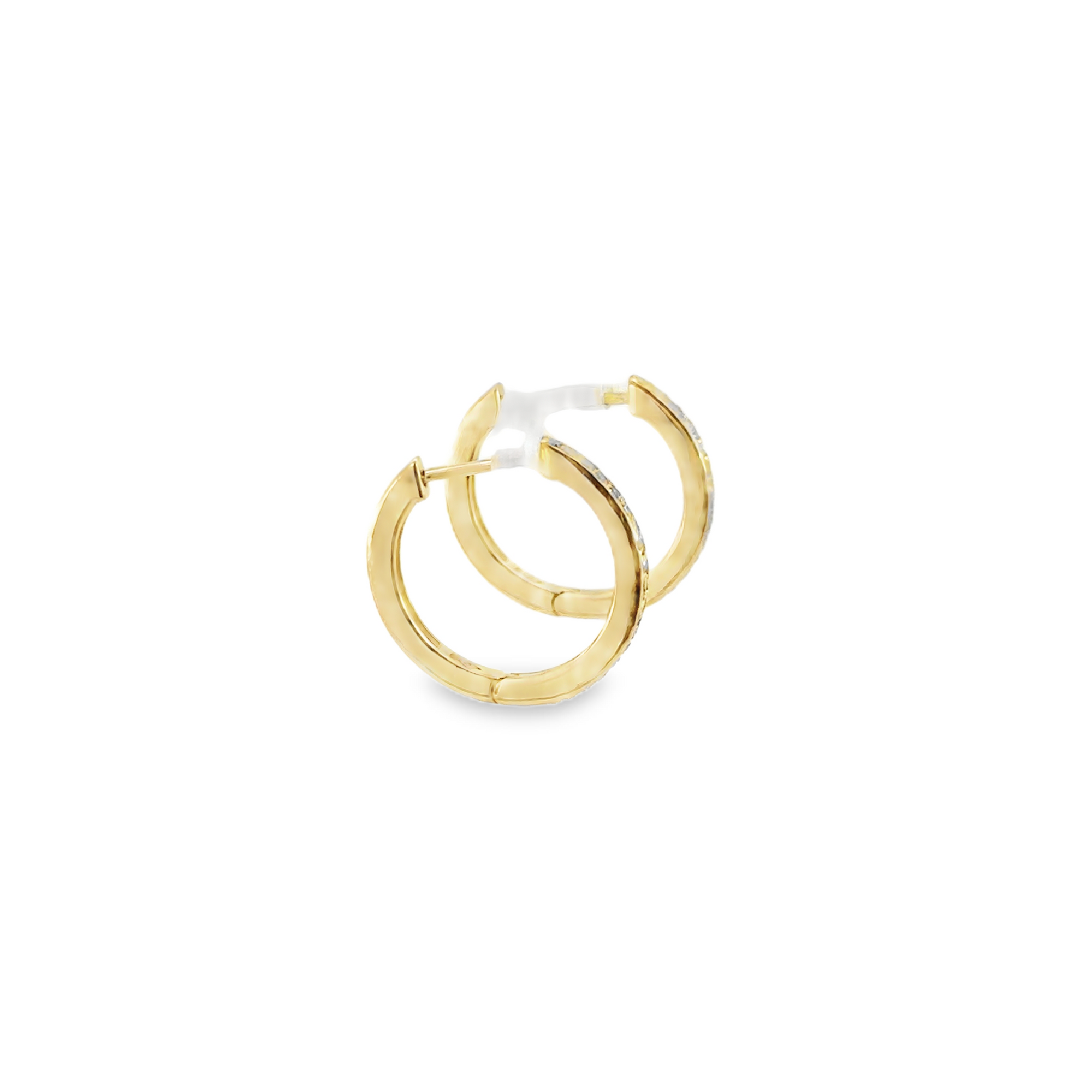 Large Pavé Diamond and 14k Yellow Gold Huggie Hoop Earrings