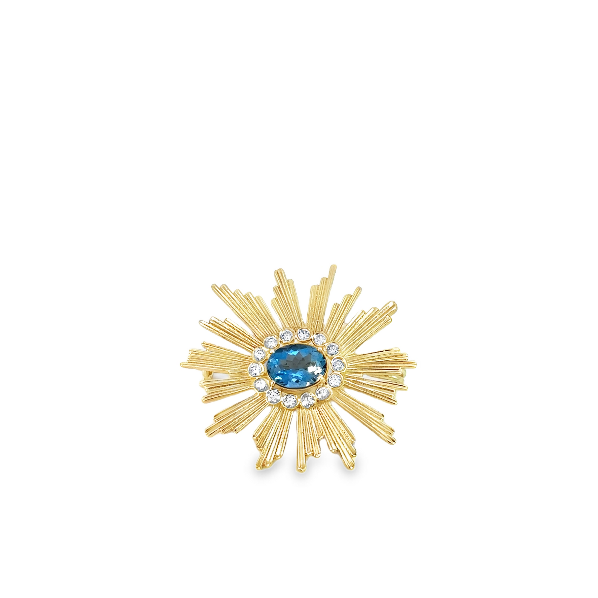 Aquamarine and Diamond Flower Brooch Pendant