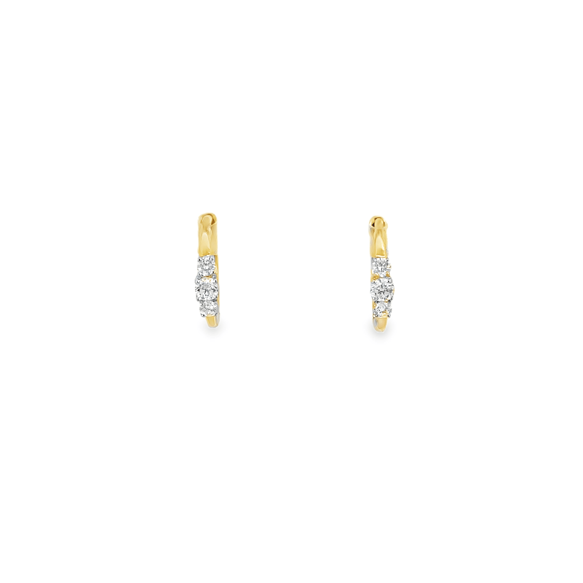 Three Diamond Huggie Hoop Earrings
