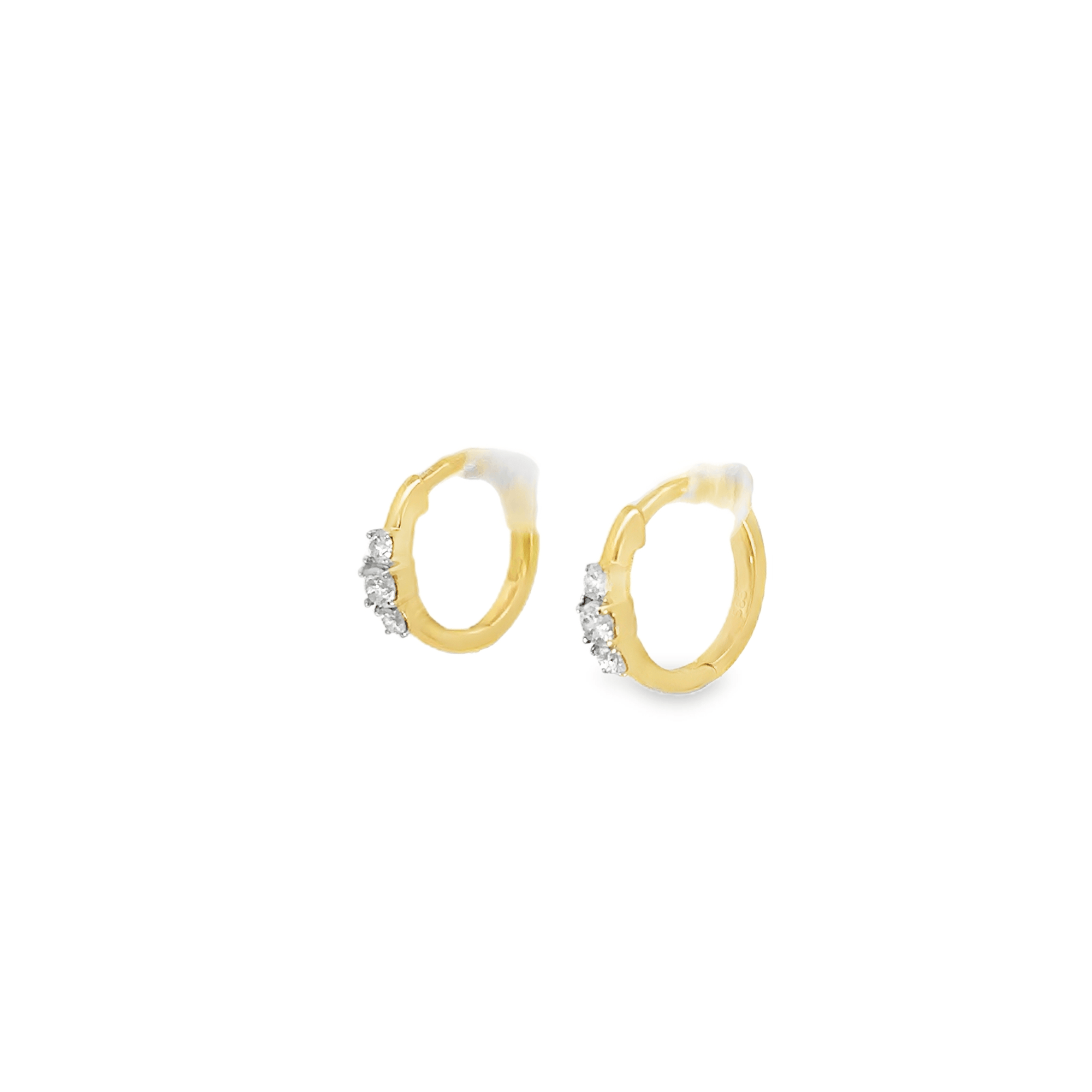 Three Diamond Huggie Hoop Earrings