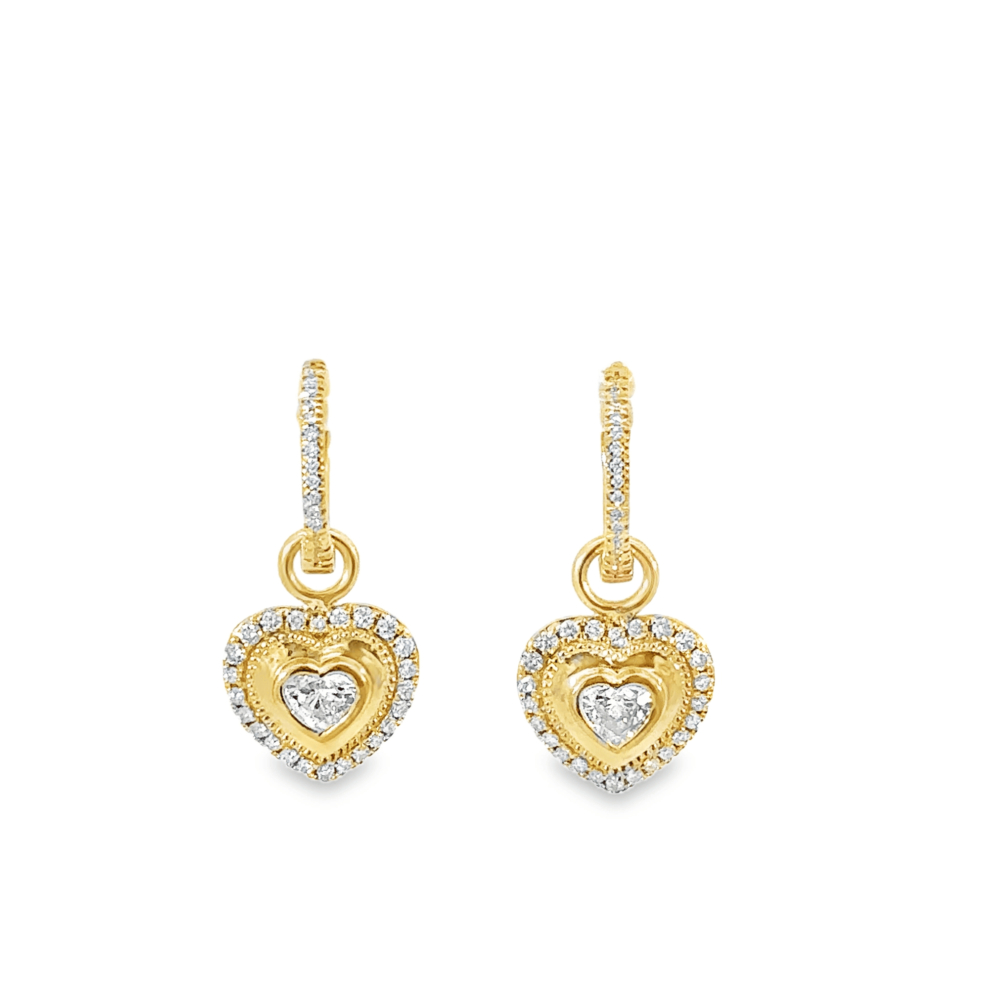 Heart Cut Diamond and 14k Yellow Gold Earring Charms