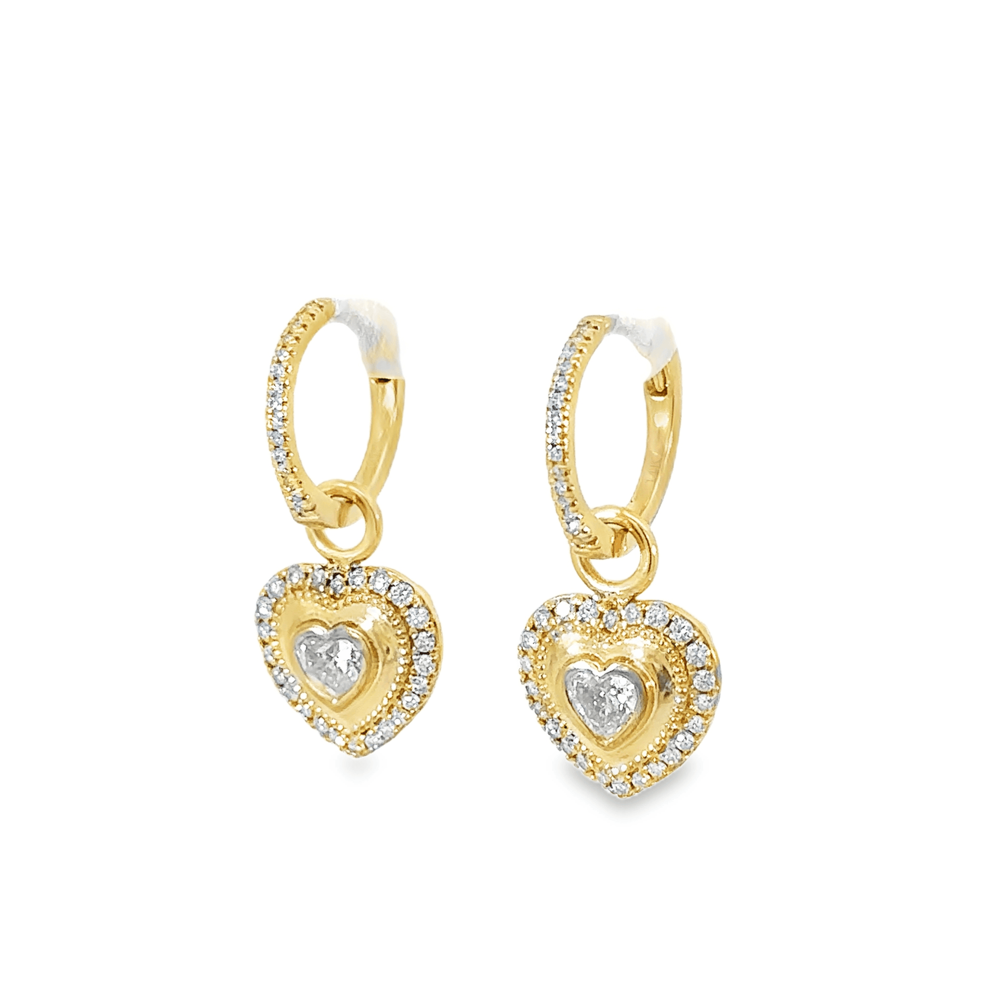 Heart Cut Diamond and 14k Yellow Gold Earring Charms