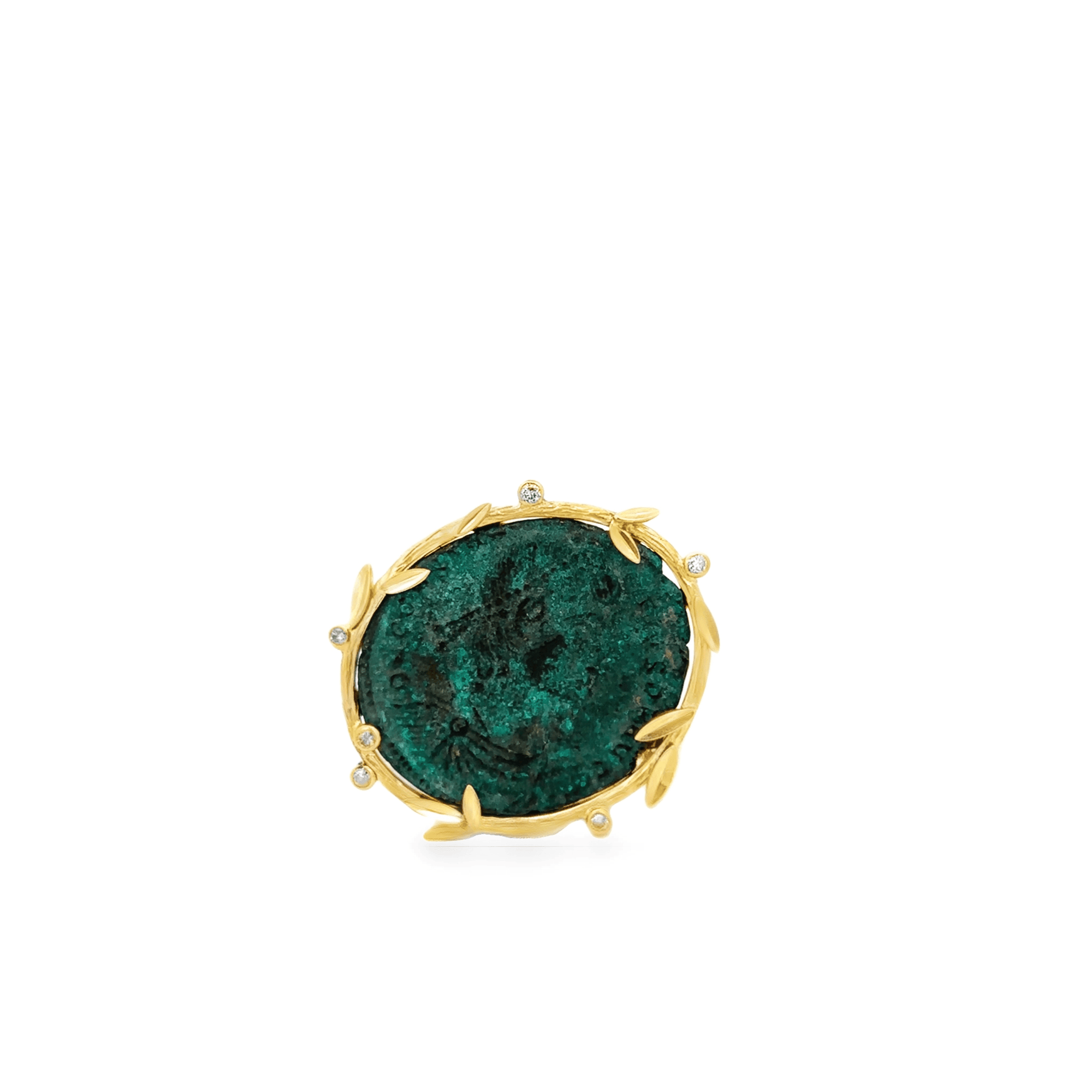 Ancient Roman Coin Leaf and Diamond Ring